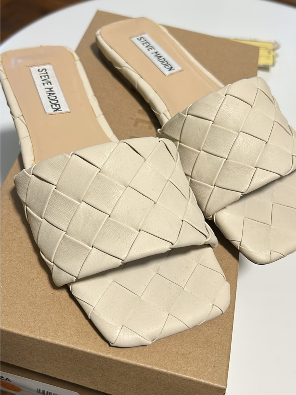Steve Madden Cream Woven Slide Mules